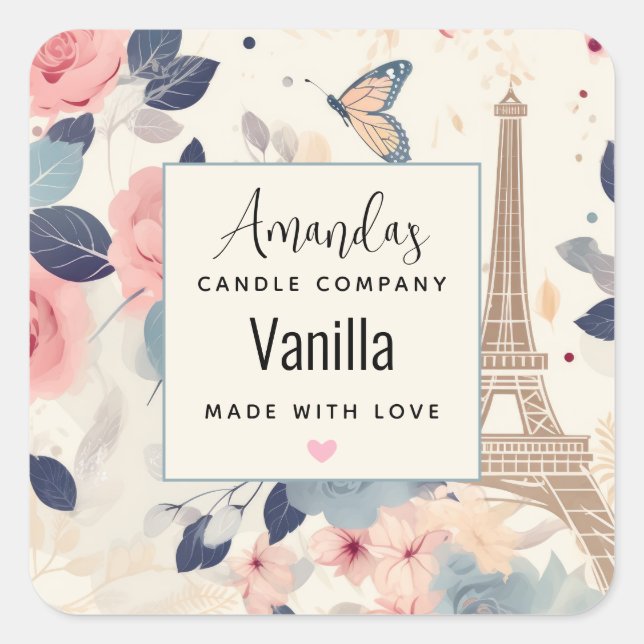 Sticker Carré Fleurs et Tour Eiffel Paris Bougie Business (Devant)