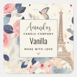 Sticker Carré Fleurs et Tour Eiffel Paris Bougie Business