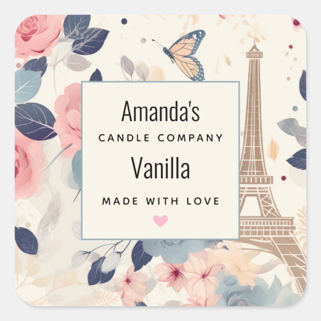 Sticker Carré Fleurs et Tour Eiffel Paris Bougie Business (Devant)