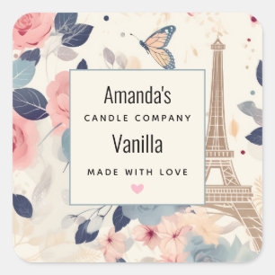 Sticker Carré Fleurs et Tour Eiffel Paris Bougie Business