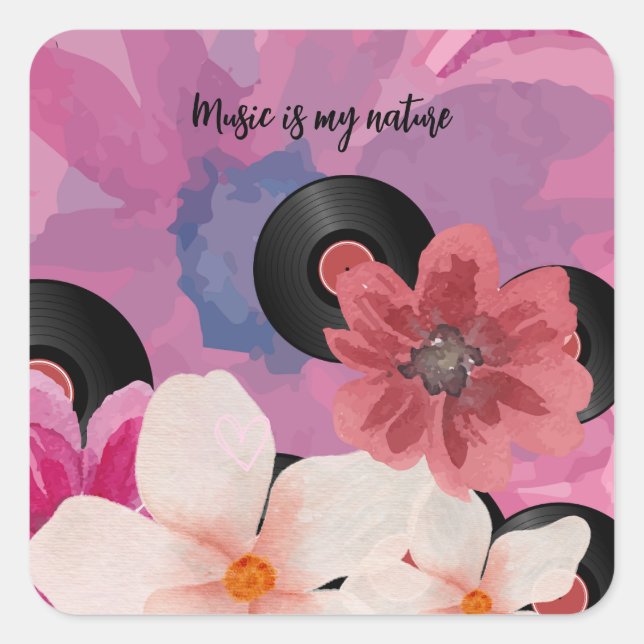 Sticker Carré Fleurs et vinyle (Devant)