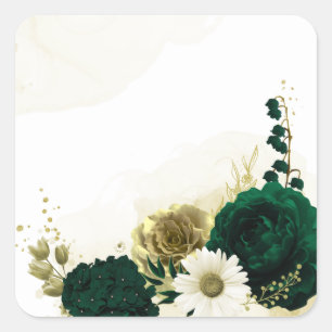 Sticker Carré fleurs Extraordinaires en ivoire vert émeraude