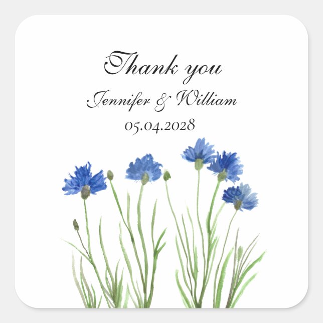 Sticker Carré Fleurs Fleurs sauvages de Cornflowers Mariage d'aq (Devant)