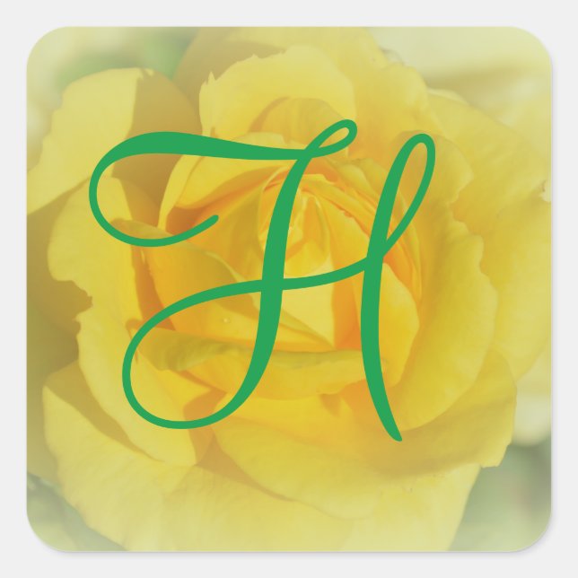 Sticker Carré Fleurs florales 3d Monogramme Rose jaune (Devant)