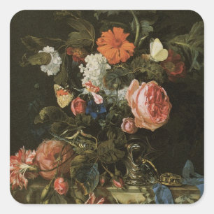 Sticker Carré Fleurs florales de vie morte en Vase, baroque Vint