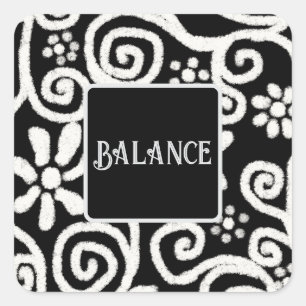 Sticker Carré Fleurs florales noires et blanches personnalisées