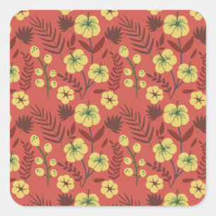 Sticker Carré Fleurs florales sans coutures motifs jaunes et rou