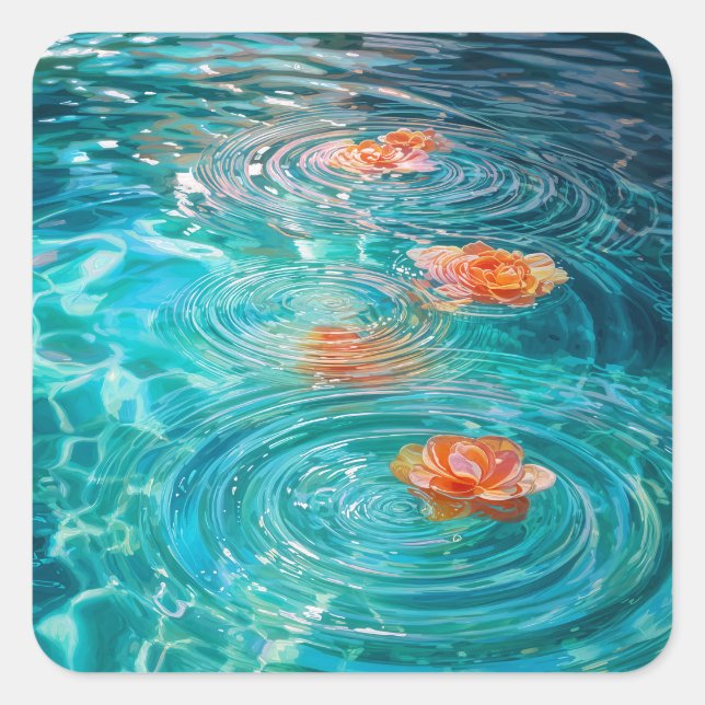 Sticker Carré Fleurs Flottant sur l'Eau  (Devant)