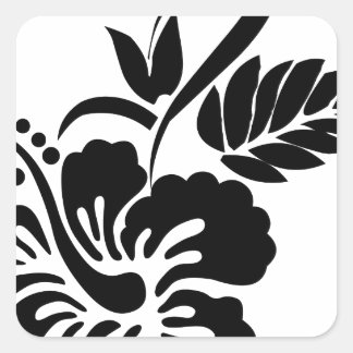 Sticker Carré Fleurs hawaïennes noires et blanches