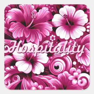 Sticker Carré Fleurs hawaïennes tropicales Hibiscus rose blanc