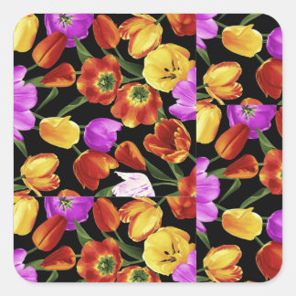 Sticker Carré Fleurs Jardin Turquoise Mauve Brown, jardin fleuri