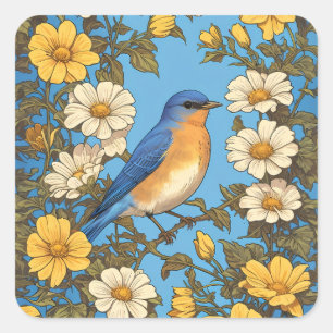 Sticker Carré Fleurs jaunes et blanches joyeuses du bleuet orien