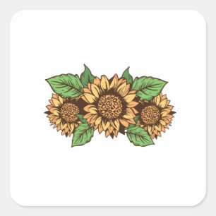 Sticker Carré Fleurs Jaunes Mignonnes Tournesols Art