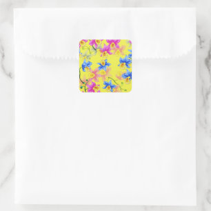 Sticker Carré Fleurs Jaunes Rose Fleuries Jardin Pétales