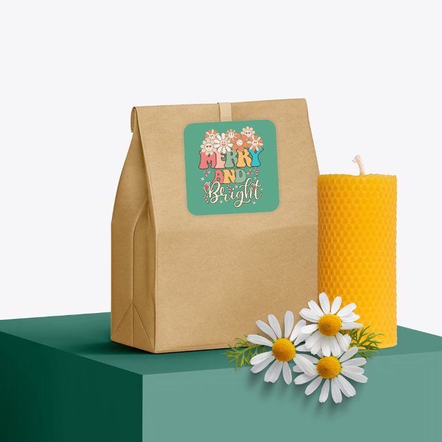 Sticker Carré Fleurs joyeuses et brillantes des années 70 (Créateur téléchargé)