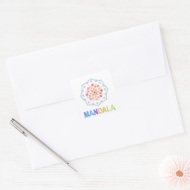 STICKER CARRÉ FLEURS LOTUS COLORÉES MANDALA (Enveloppe)