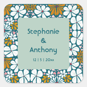 Sticker Carré Fleurs mariages Retro Super les années 70 Boho