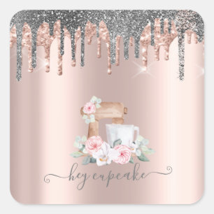 Sticker Carré Fleurs mélangeuses de gouttes de paillettes argent