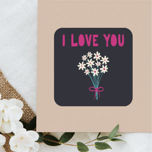Sticker Carré Fleurs mignonnes minimalistes Je t'aime Maman Fête