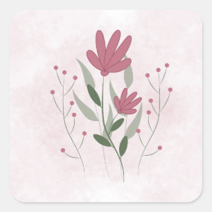 Sticker Carré Fleurs minimalistes