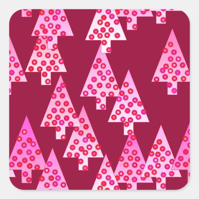 Sticker Carré Fleurs modernes arbres de Noël - vin & rose (Devant)
