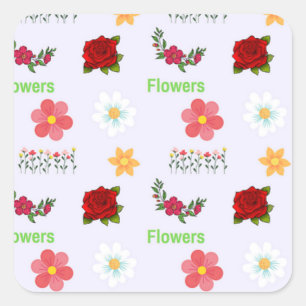 Sticker Carré Fleurs motif sur gris