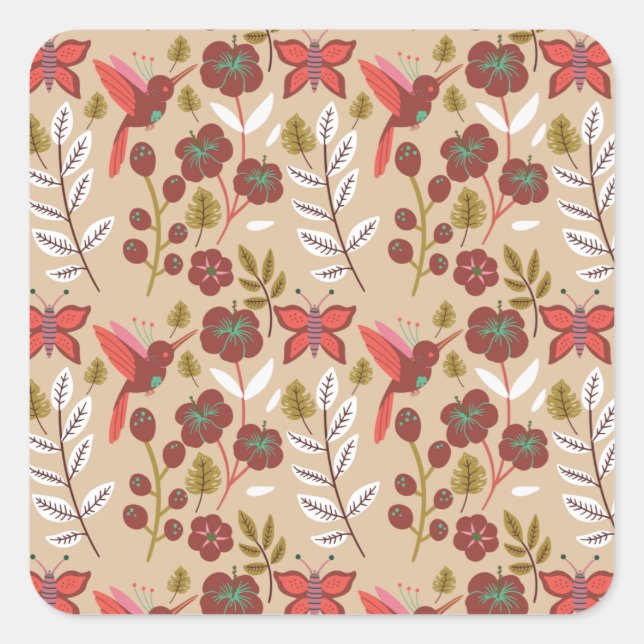 Sticker Carré Fleurs motifs florales sans soudure, oiseaux, papi (Devant)