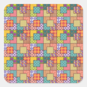 Sticker Carré Fleurs Motifs Patchwork Polka Dot Stripe