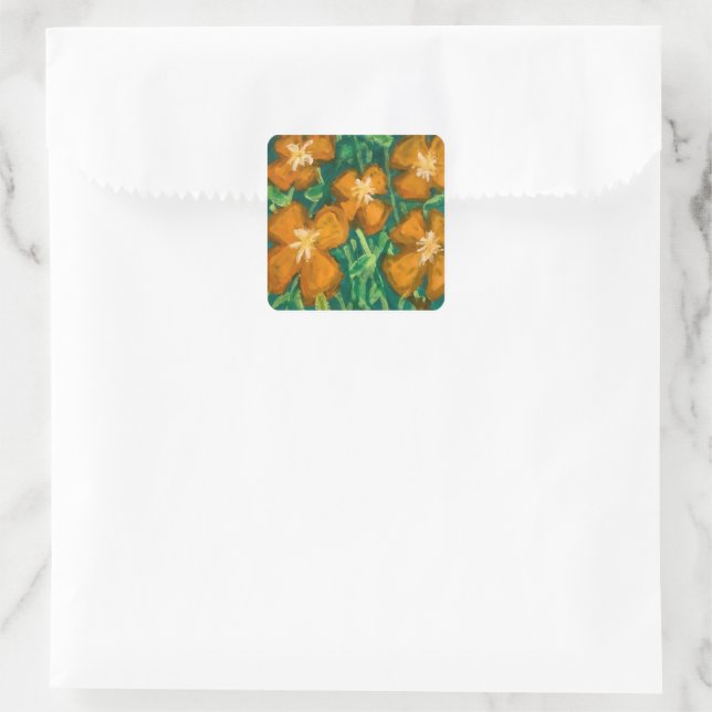 Sticker Carré Fleurs orange (Sac)