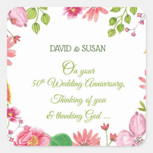 Sticker Carré Fleurs pour 50e anniversaire de mariage religieux