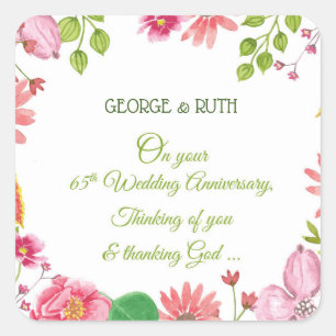 Sticker Carré Fleurs pour 65e anniversaire de mariage religieux