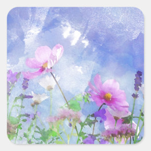 Sticker Carré Fleurs pour aquarelle