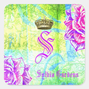 Sticker Carré Fleurs pourpres de jardin de couronne vibrante de