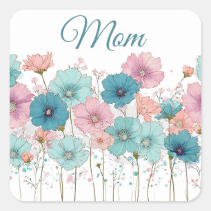 Sticker Carré Fleurs printanières vintage pour maman