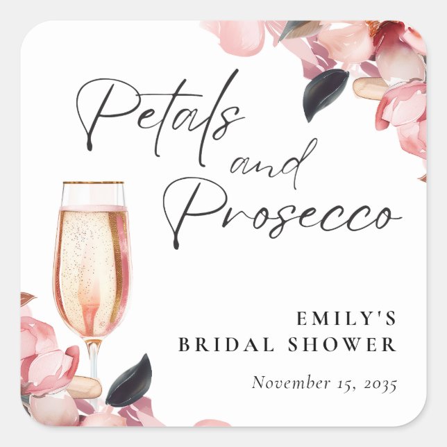 Sticker Carré Fleurs & Prosecco Floral Bridal Shower (Devant)