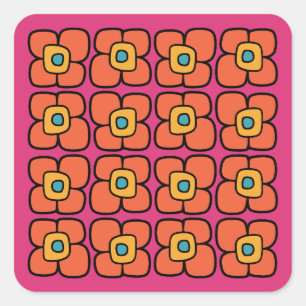 Sticker Carré Fleurs Rétro du Printemps