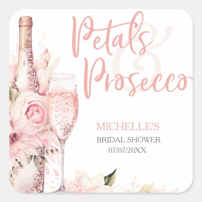 Sticker Carré Fleurs rose poudré Boho et Prosecco Floral (Devant)