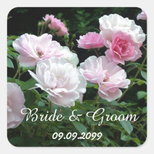 Sticker Carré fleurs rose rose mariée et marié save the date