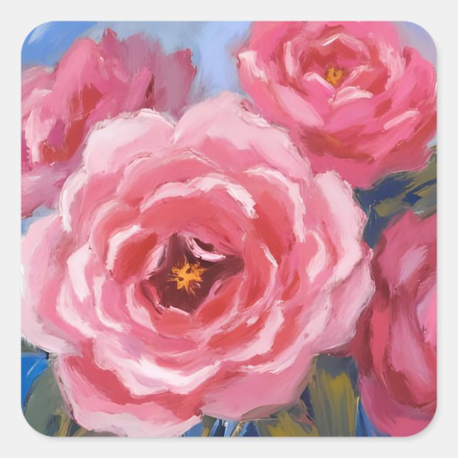 Sticker Carré Fleurs roses (Devant)