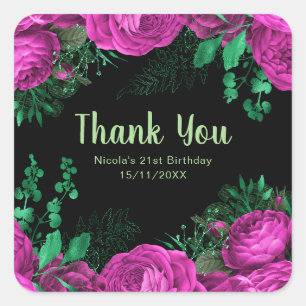Sticker Carré Fleurs roses chaudes élégantes pour fête d'anniver