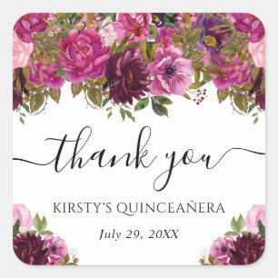 Sticker Carré Fleurs roses d'été pour Quinceanera