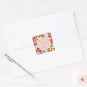 Sticker Carré Fleurs roses douces Fête bébé thème floral