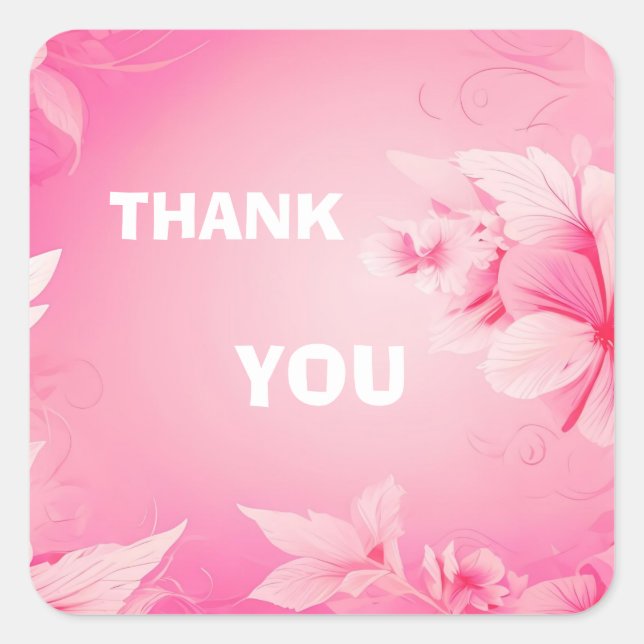 Sticker Carré fleurs roses douces merci (Devant)