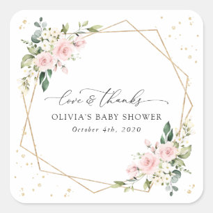 Sticker Carré Fleurs roses, Fleurs blanches, Verdure, Baby Showe