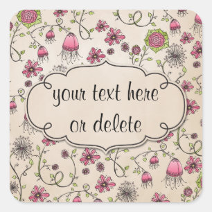 Sticker Carré fleurs roses lunatiques sur le beige