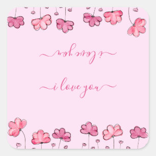 Sticker Carré Fleurs roses modernes, je vous aime