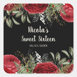 Sticker Carré Fleurs rouges élégantes de Noël pour un Sweet Sixt