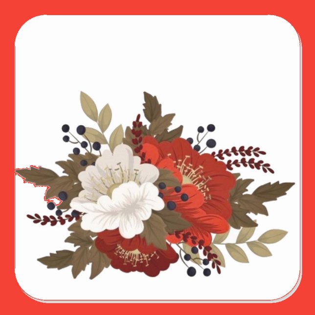 Sticker Carré Fleurs rouges et blanches d'hiver (Créateur téléchargé)