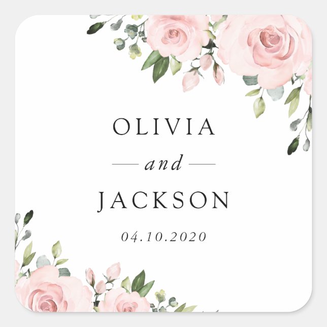 Sticker Carré Fleurs Rouges, Fleurs Roses, Verdure, Mariage (Devant)