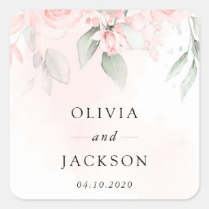 Sticker Carré Fleurs Rouges, Fleurs Roses, Verdure, Mariage